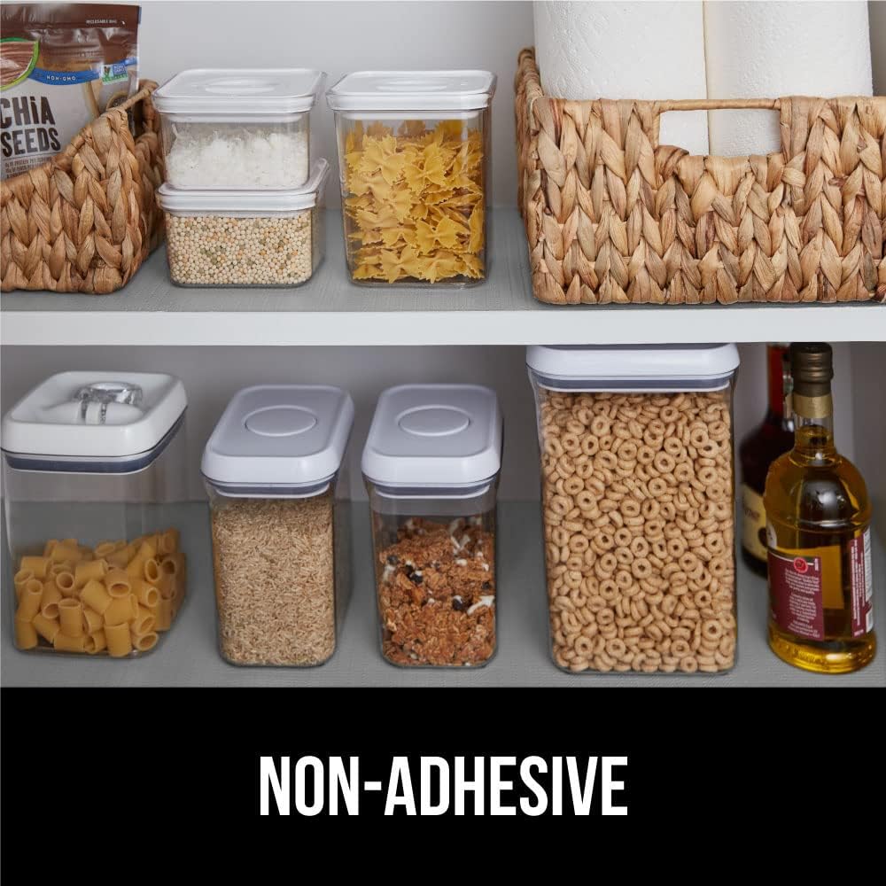 GORILLA GRIP DripGuard Shelf Liner, Non-Adhesive Drawer and Kitchen Cabinet Protector, Strong Grip Slip Resistant Underside, Smooth Surface Liners for Cabinets, Bathroom Closets 17.5x240 In Light Gray